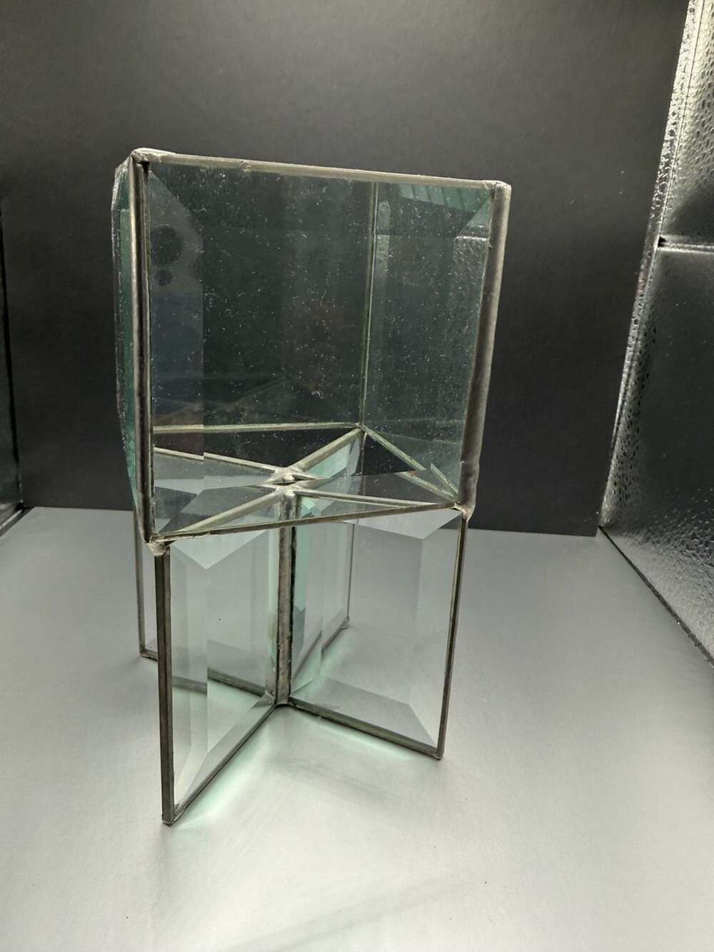 Vintage Beveled Glass Candle Holder Geometric